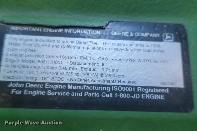 image for item DB10140 1998 John Deere 9510 combine