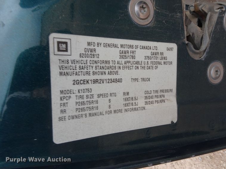 image for item GC9089 1997 Chevrolet K1500 Ext. Cab pickup truck