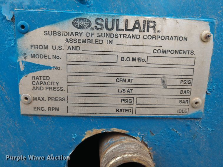 image for item EQ9358 Sullair 185DPQJD air compressor