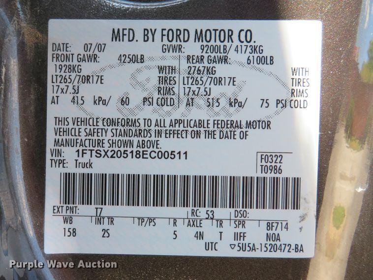 image for item DH2109 2008 Ford F250 Super Duty XLT SuperCab pickup truck