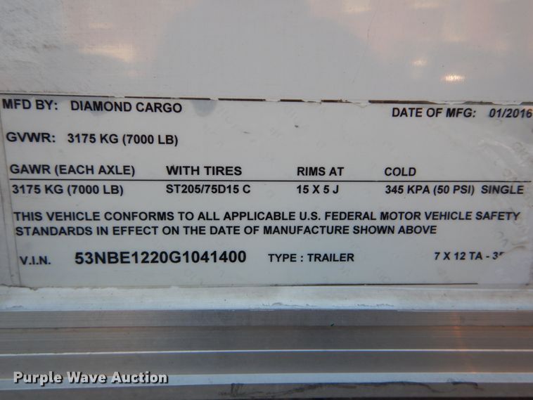 image for item DH2129 2016 Diamond enclosed cargo trailer