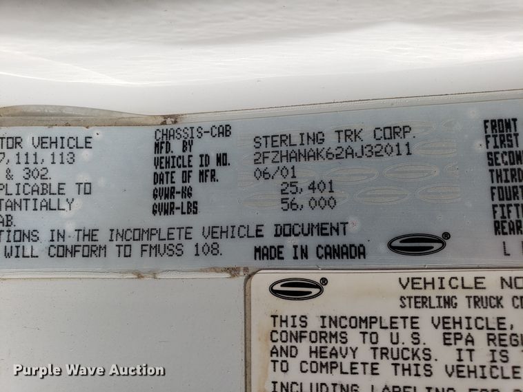 image for item DG8840 2002 Sterling Acterra M8500 crane truck