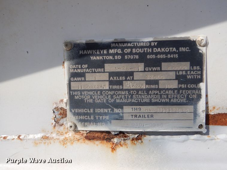 image for item DV9740 2001 Hawkeye bottom dump trailer
