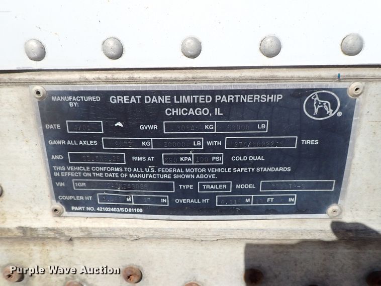 image for item DB7613 2002 Great Dane dry van trailer