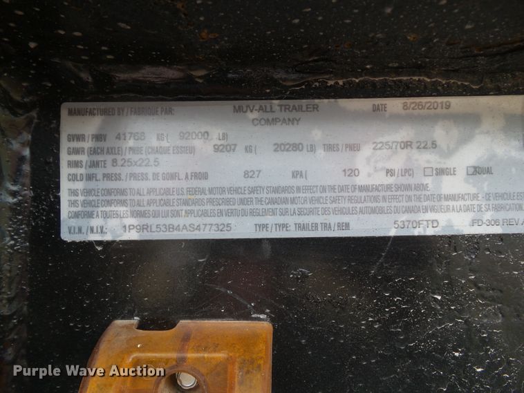 image for item DF0817 2010 Muv-All 5370 FTD drop deck equipment trailer