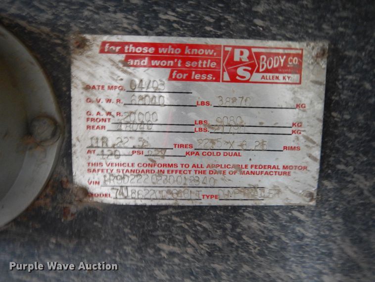 image for item EC9051 2003 R/S Body Co. end dump trailer