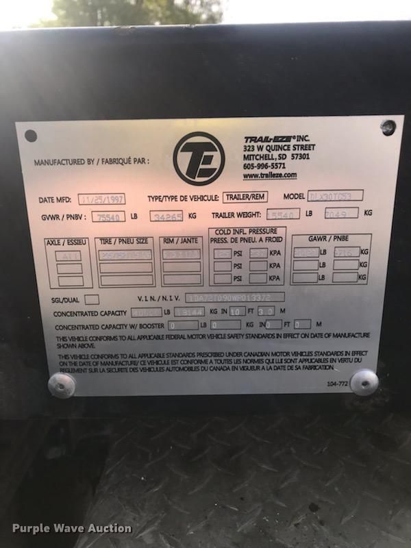 image for item EM9235 1998 Trail Eze DLX30TC53 drop deck equipment trailer