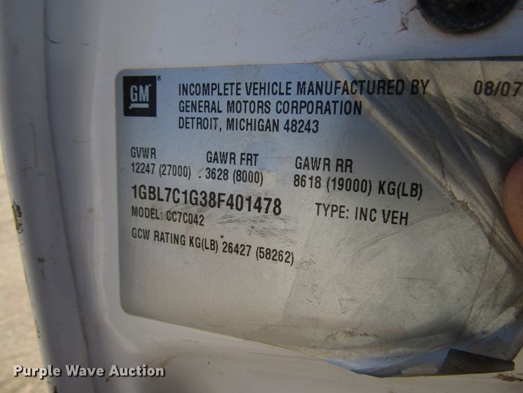 image for item DG0261 2008 Chevrolet C7500 tank truck