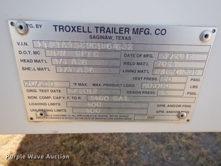 image for item DG0278 2012 Troxell vacuum trailer