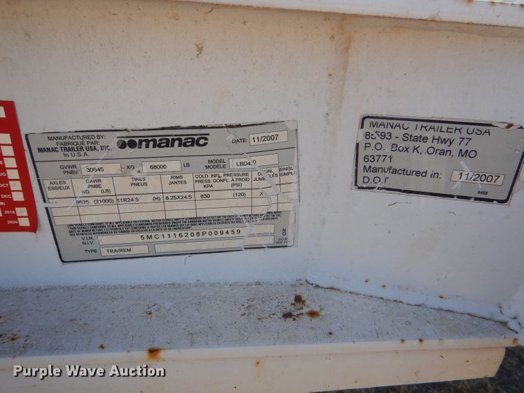 image for item DG0279 2008 Manac LBD40 bottom dump trailer