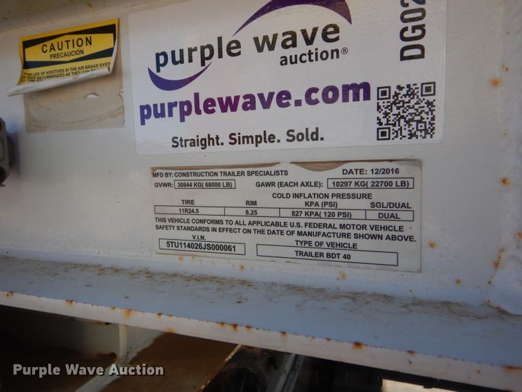 image for item DG0285 2018 CTS BDT-40 bottom dump trailer