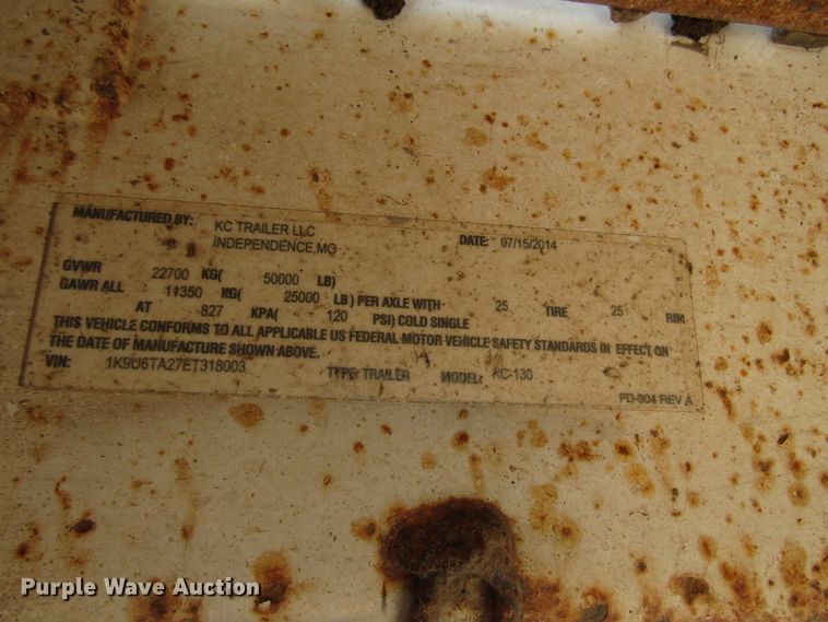 image for item DG0288 2015 KC Trailers KC130 tank trailer