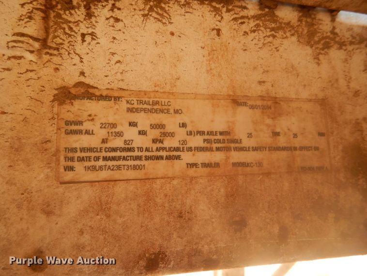 image for item DG0290 2015 KC trailer KC130 vacuum trailer