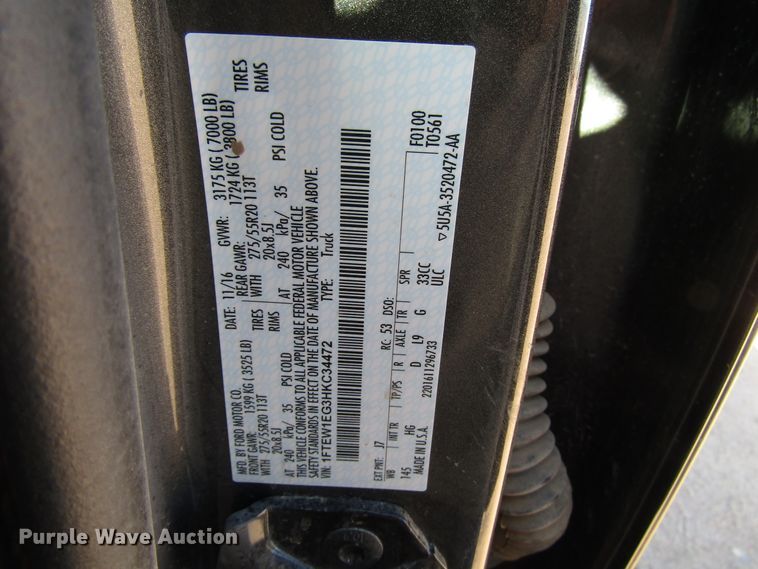 image for item DG0311 2017 Ford F150 SuperCrew pickup truck