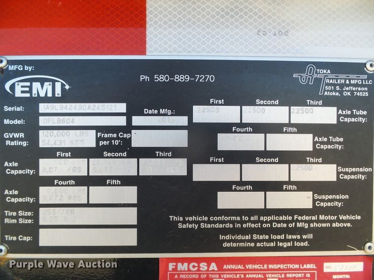 image for item DG0329 2013 Atoka OFLB604 equipment trailer