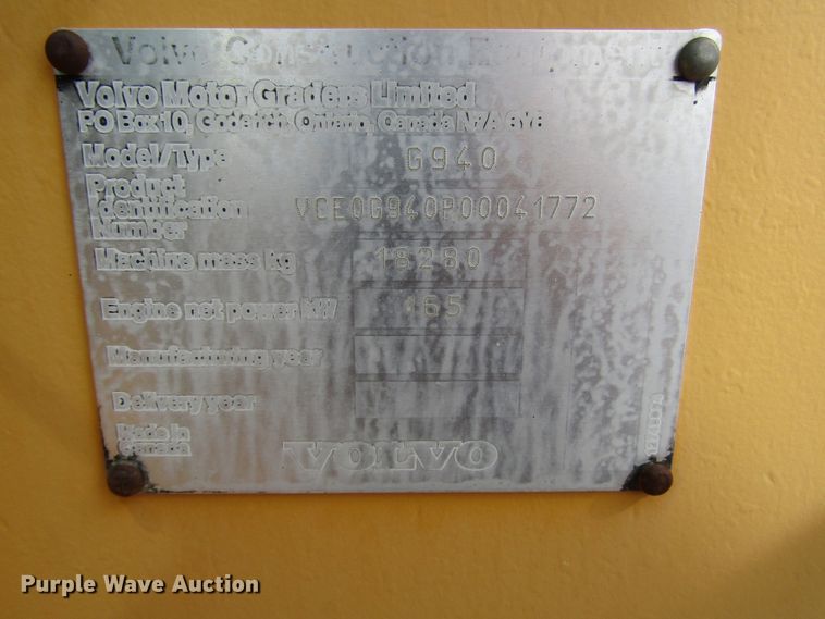 image for item DG6581 2008 Volvo G940 motor grader