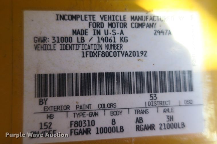 image for item DB10114 1996 Ford F800 truck cab and chassis