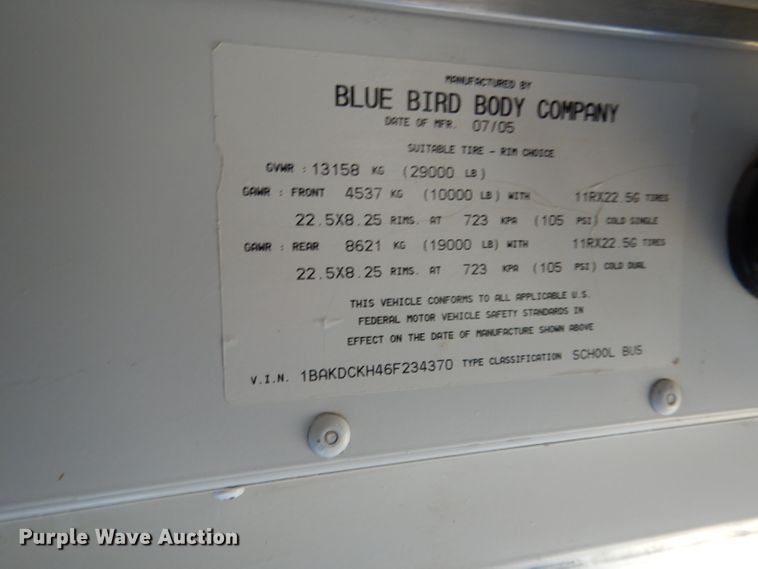 image for item DG5857 2006 Blue Bird Vision CV2807S school bus