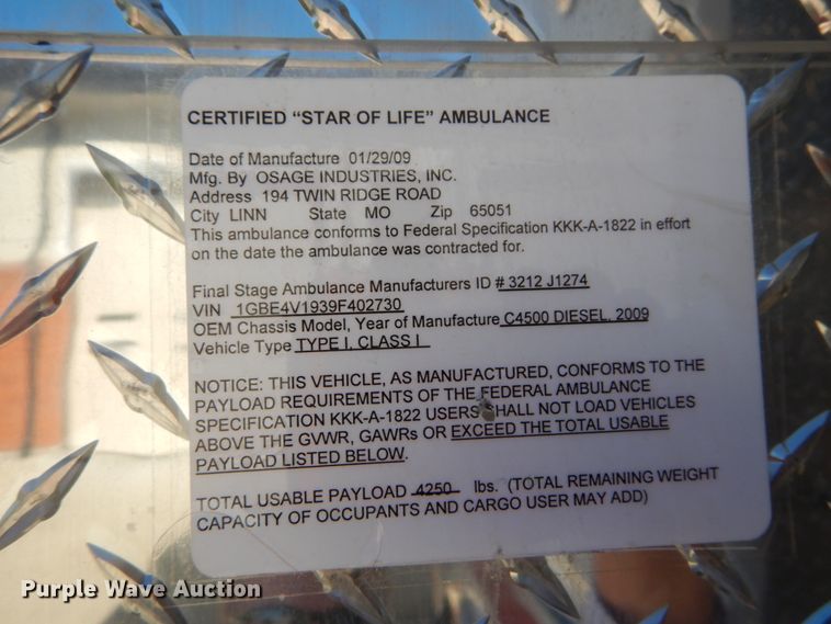 image for item DH2211 2009 Chevrolet C4500 ambulance