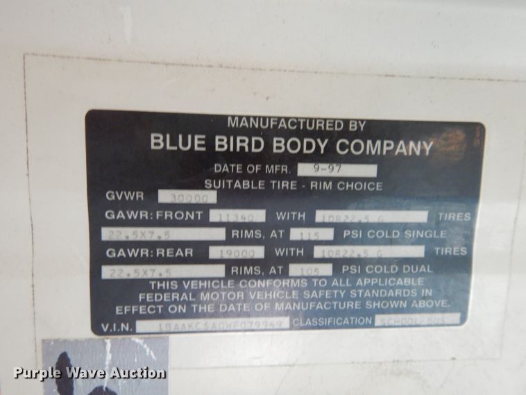 image for item DH3616 1998 Blue Bird TC2000 school bus