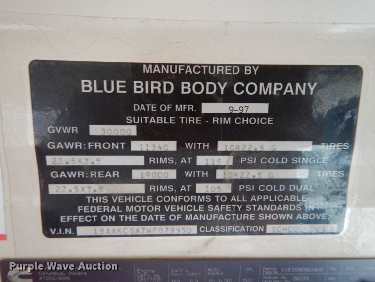 image for item DH3621 1998 Blue Bird TC2000 school bus