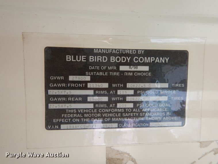 image for item DH3622 1999 Blue Bird TC2000 school bus