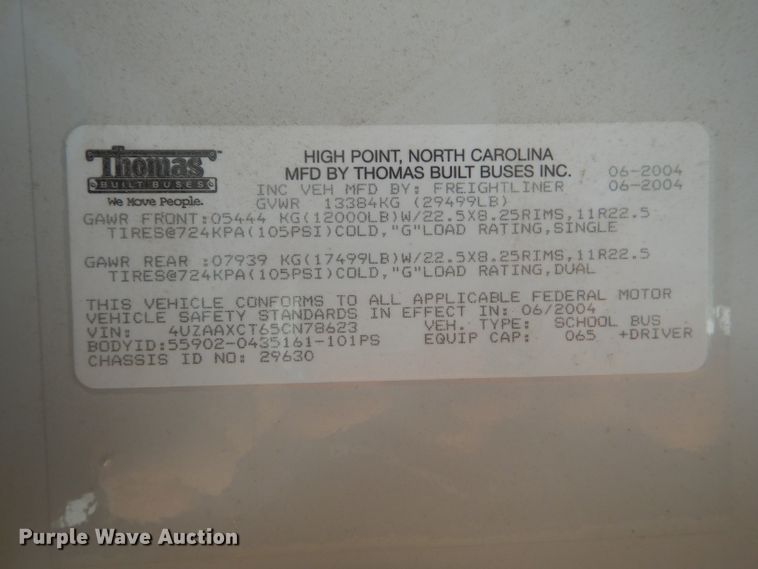 image for item DH6761 2005 Freightliner FS65 Thomas Built school bus