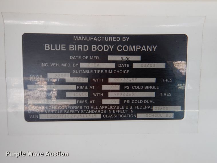 image for item DI2604 2000 Chevrolet Blue Bird school bus