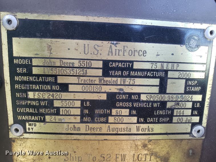 image for item ET9965 2000 John Deere 5510 tractor