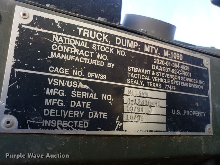 image for item ET9971 1994 Stewart & Stevenson MTV M-1090 dump truck