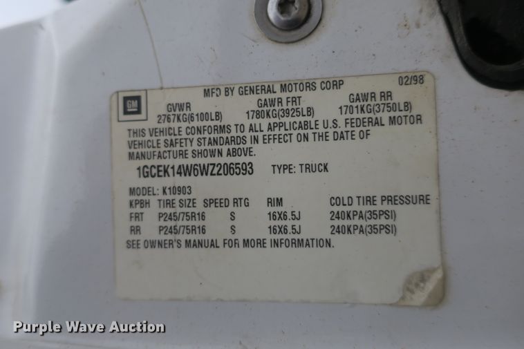 image for item DB10123 1998 Chevrolet K1500 pickup truck