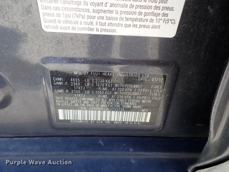 image for item DB7662 2012 Subaru Outback Limited