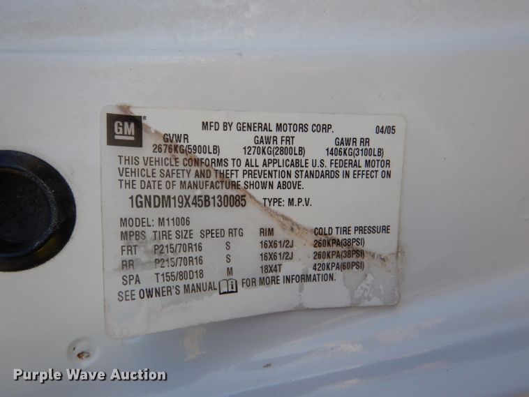image for item DE4102 2005 Chevrolet Astro van