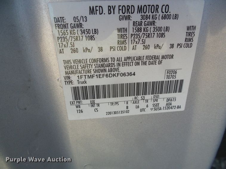 image for item DG0367 2013 Ford F150 XL pickup truck