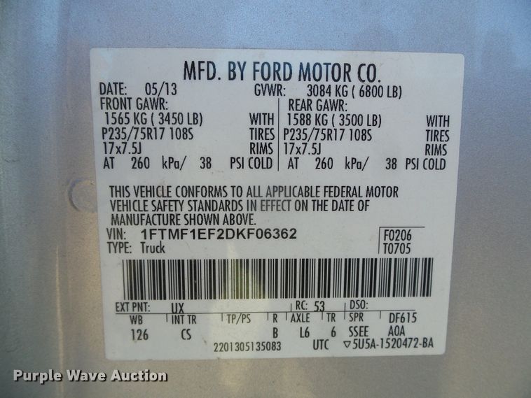image for item DG0368 2013 Ford F150 XL pickup truck