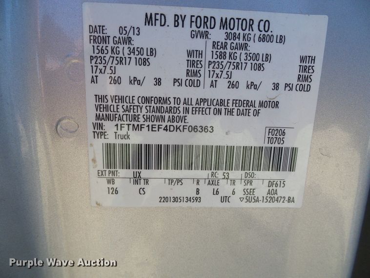 image for item DG0370 2013 Ford F150 XL pickup truck