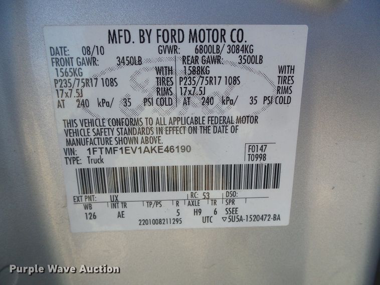 image for item DG0371 2010 Ford F150 XL pickup truck