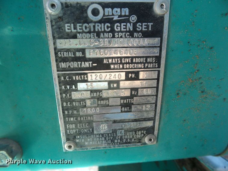 image for item DG0373 Onan 15.0JC-3R/17100AA generator