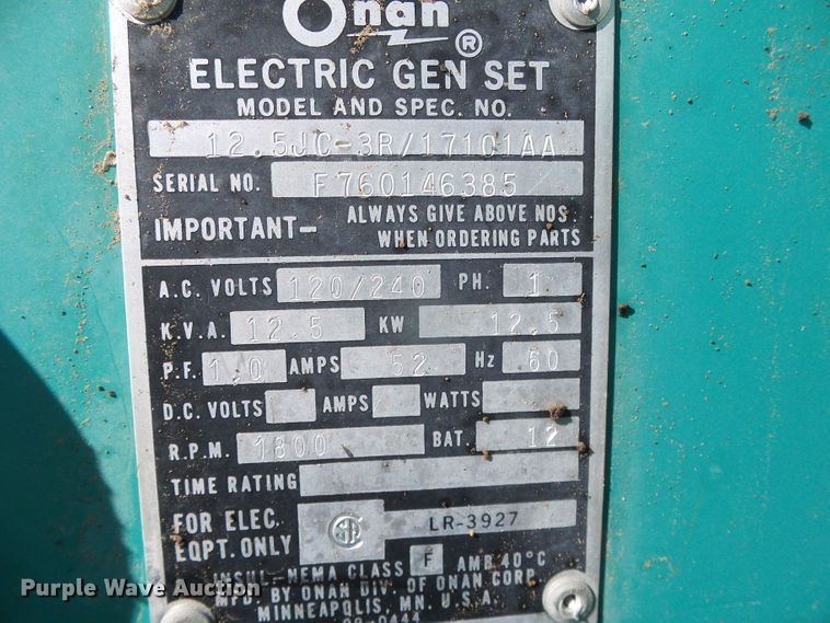 image for item DG0374 Onan 12.5JC-3R/17101AA generator