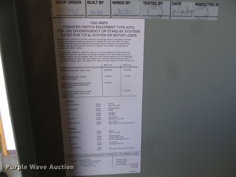 image for item DG0375 GE Zenith ZTSL120ES3-4 transfer switch