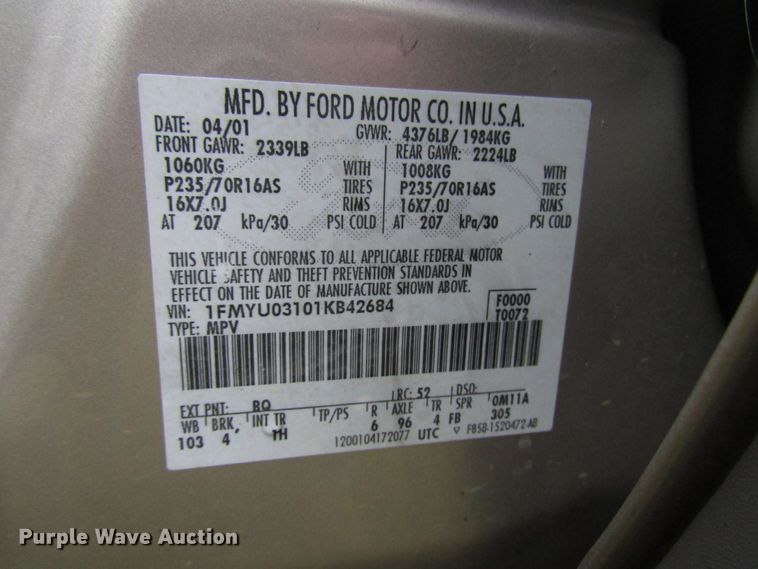 image for item DG6664 2001 Ford Escape SUV