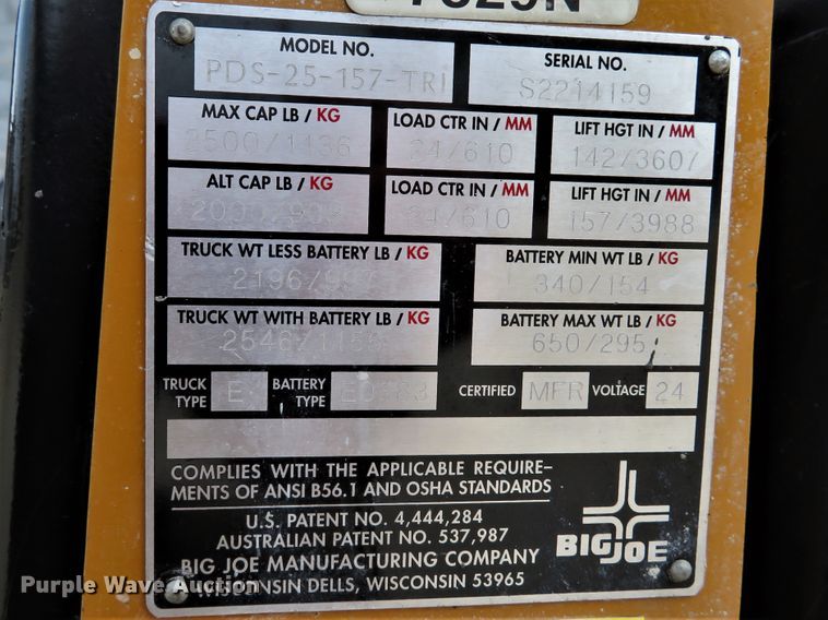 image for item DH1635 Big Joe PDS-25-157-TRI forklift
