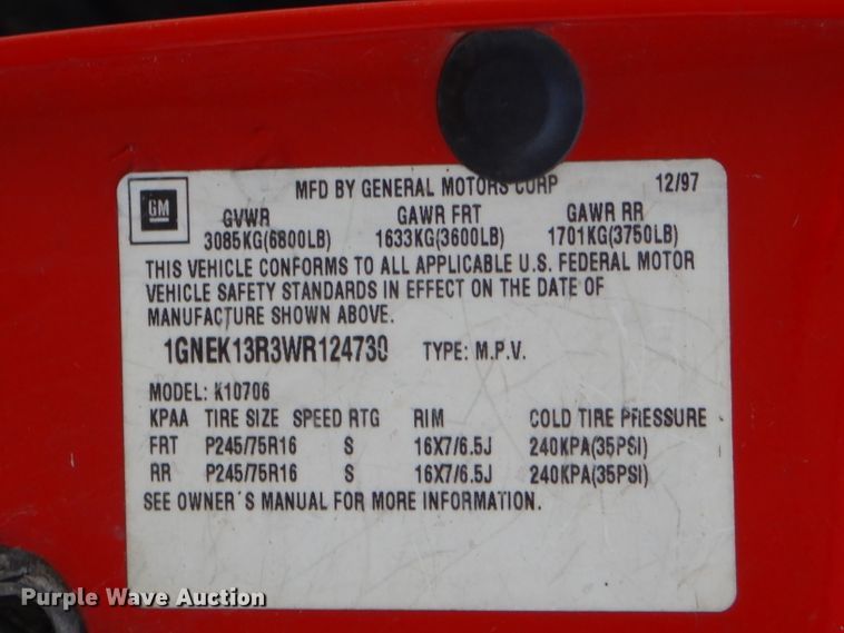 image for item EY9329 1998 Chevrolet Tahoe SUV