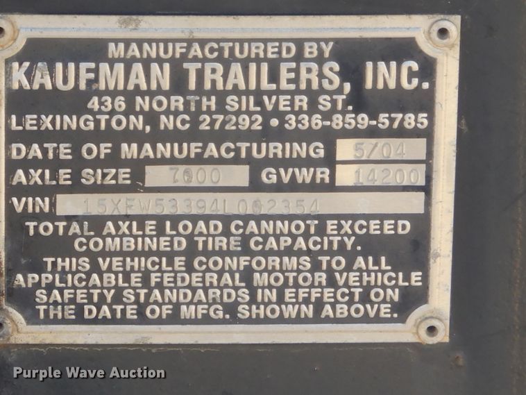 image for item EY9437 2004 Kaufman L10T equipment trailer