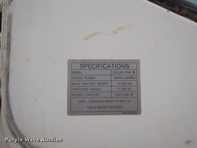 image for item EY9490 1999 Daewoo Solar 170W-III rubber tire excavator