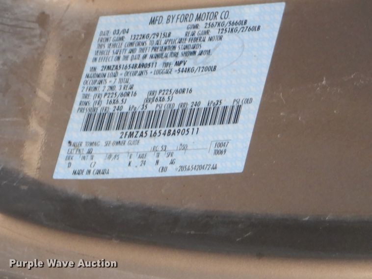 image for item EY9491 2004 Ford Freestar SE van