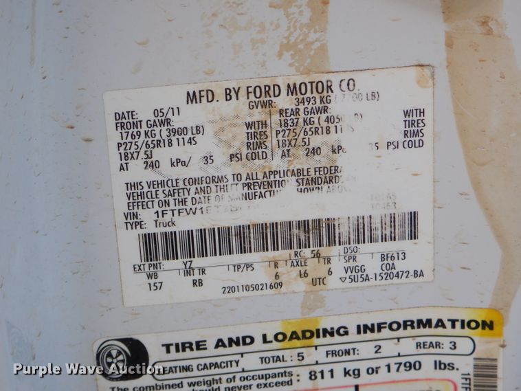 image for item FA9797 2011 Ford F150 SuperCrew pickup truck