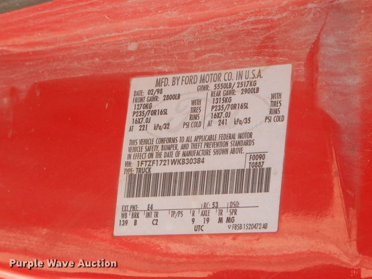 image for item FA9810 1998 Ford F150 pickup truck