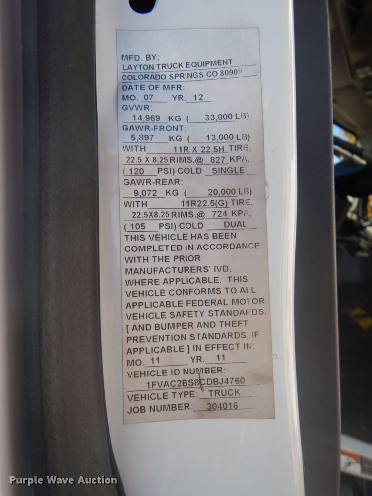 image for item FF9087 2012 Freightliner Business Class M2 utility bed truck with crane