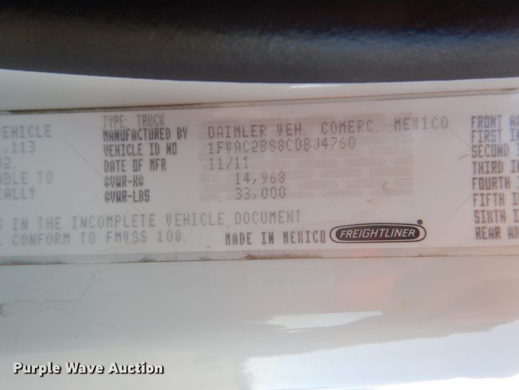 image for item FF9087 2012 Freightliner Business Class M2 utility bed truck with crane